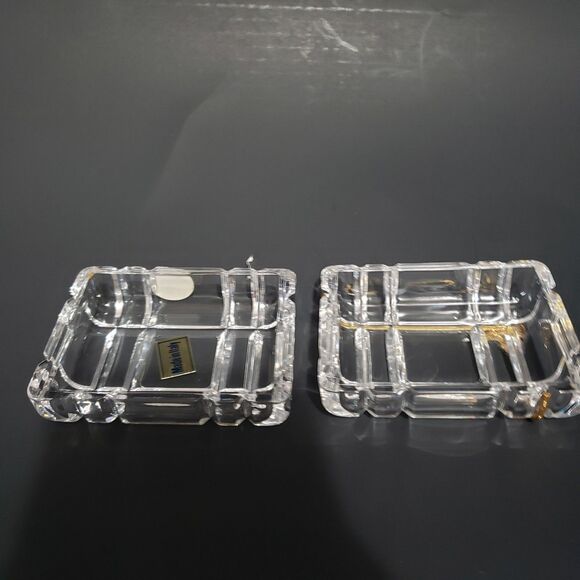 Royal Crystal Rock Clear Lead Trinket Box Gold Tone Butterfly Italy 3.5"×2.5" - Picture 5 of 12